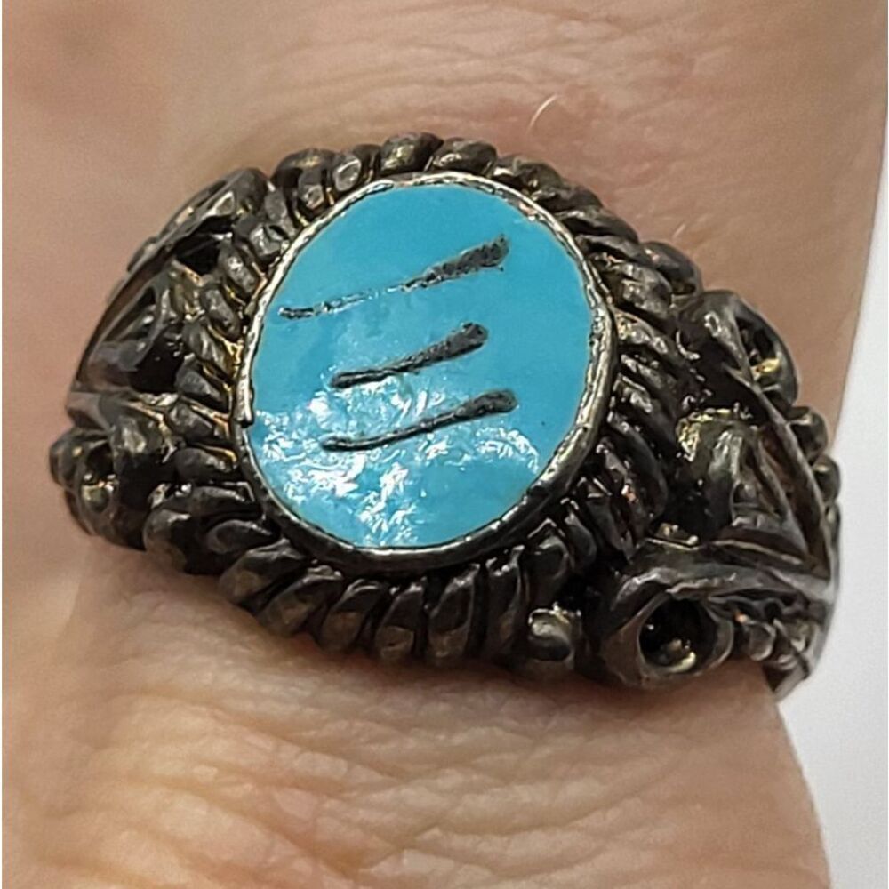 Vintage Artisan Turquoise Art Deco Size 7.75 Ring